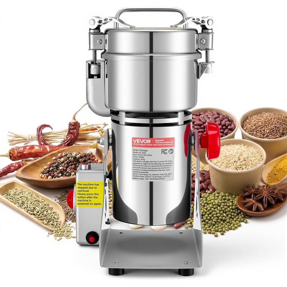 image:imageVEVOR 300g Electric Grain Mill Grinder High Speed 1500W Commercial Spice Grinders Stainless Steel Pulverizer Powder Machine for Dry Grains Spices Cereals Coffee Corn Pepper Swing TypeSilver