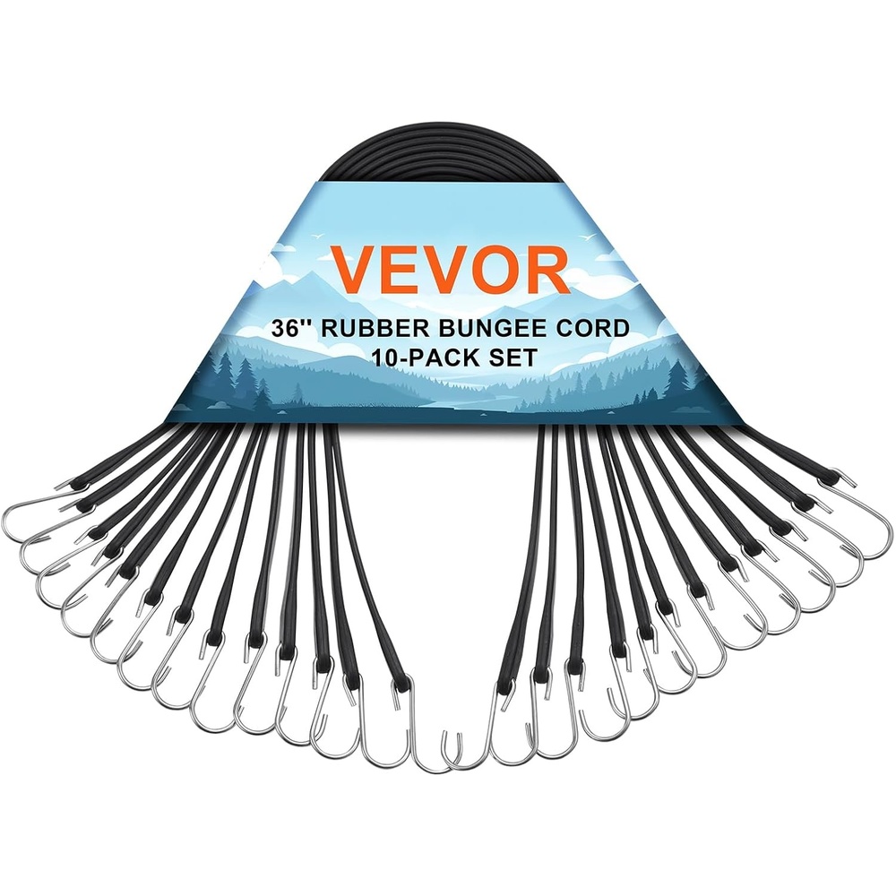 image:imageVEVOR 31 Rubber Bungee Cords Weatherproof EPDM Rubber Tie Down Straps with Crimped S Hooks Heavy Duty Outdoor Tarp Straps for Securing Flatbed Trailers Canvases Cargo and More 50 Pack36inch 10pcs