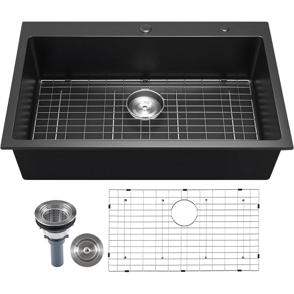 image:imageVEVOR 33 inch Kitchen Sink Workstation Top Mount Granite Sinks DropIn Single Bowl Farmhouse Basin with Multiple Accessories Household Dishwasher Sinks 18D x 30W x 9H22D x 33W x 9H