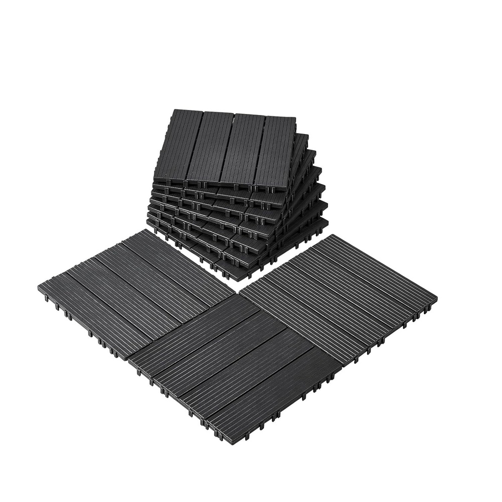 image:imageVEVOR 36 sq ft Plastic Interlocking Deck Tiles 36 Pack12x12 Waterproof NonSlip Outdoor Flooring All Weather Use Patio Floor Decking Tiles for Porch Poolside Balcony Backyard Dark BrownDark Grey