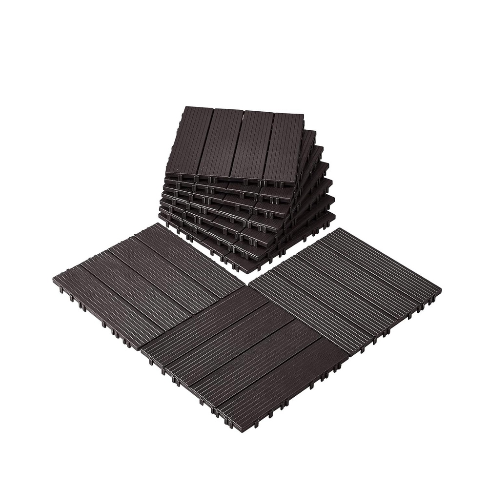 image:imageVEVOR 36 sq ft Plastic Interlocking Deck Tiles 36 Pack12x12 Waterproof NonSlip Outdoor Flooring All Weather Use Patio Floor Decking Tiles for Porch Poolside Balcony Backyard Dark BrownDark Brown