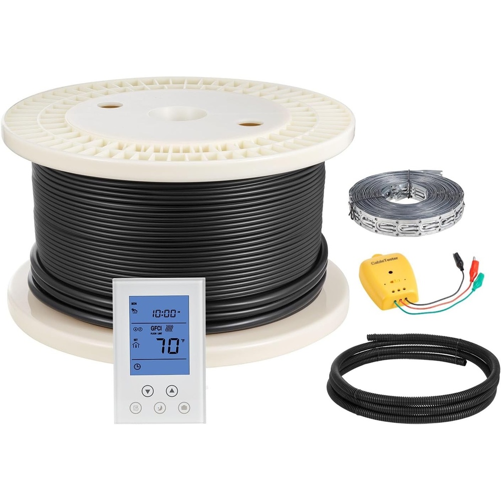 image:imageVEVOR 50 sqft Underfloor Heating Cable Kit 120V Electric Radiant Heated Floor System with Smart Control Thermostat amp Alarm Easy Installation for Tile Stone Vinyl Home Improvement200 sqft