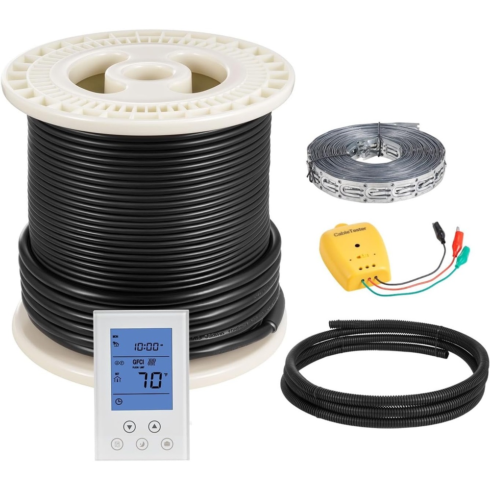 image:imageVEVOR 50 sqft Underfloor Heating Cable Kit 120V Electric Radiant Heated Floor System with Smart Control Thermostat amp Alarm Easy Installation for Tile Stone Vinyl Home Improvement50 sq ft