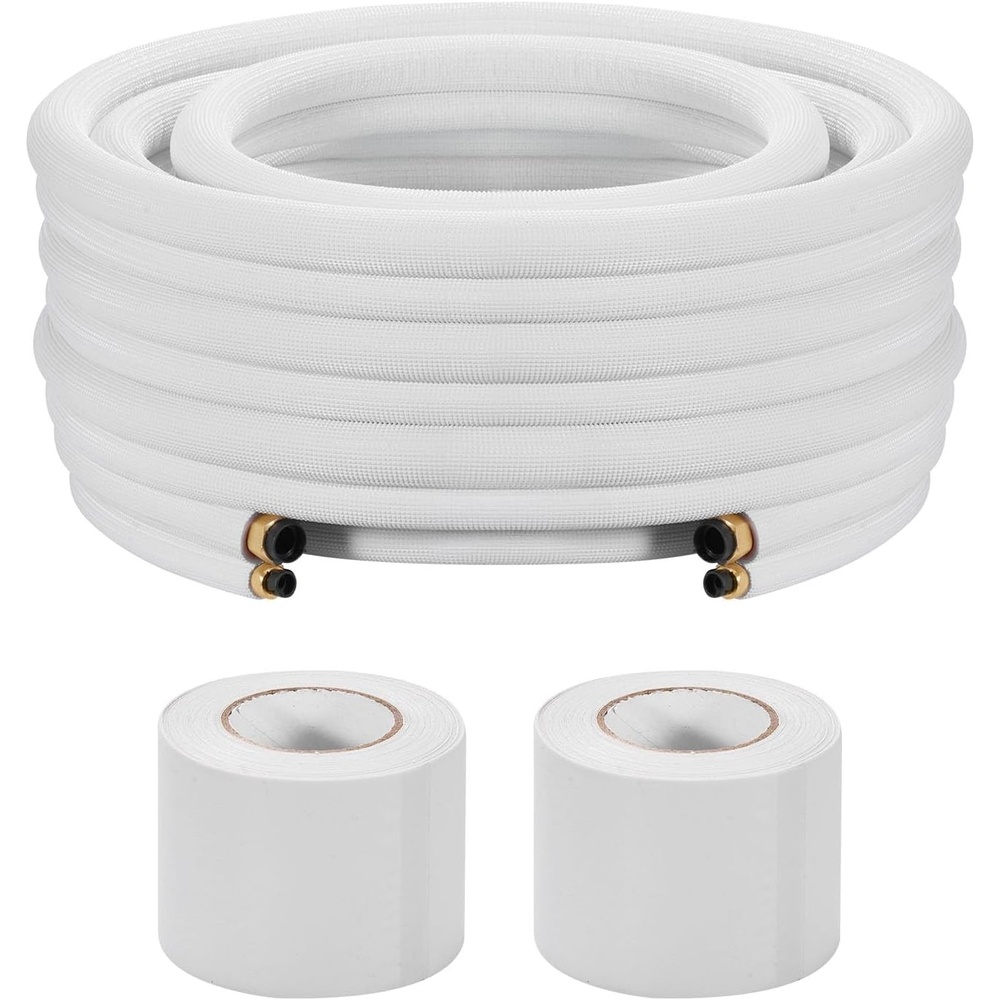 image:imageVEVOR 50ft Mini Split Line Set 14 amp 38 OD AC Copper Tubing Pipe 38 White PE Thickened Insulated Coil with Flared Nuts Strapping Tapes for Mini Split Air Conditioner HVAC or Heat Pump System50FT Length 14  38