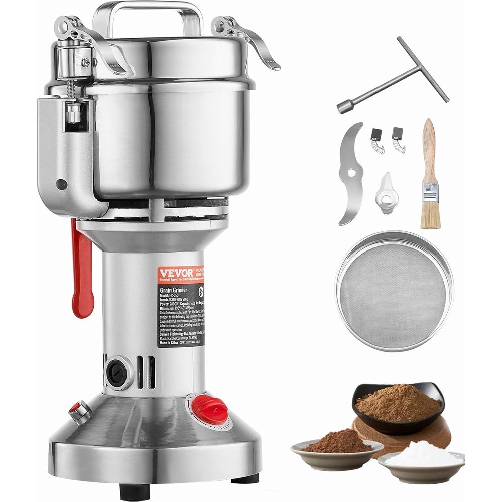 image:imageVEVOR 550g Electric Grain Mill Grinder High Speed 2000W Commercial Spice Grinders Stainless Steel Pulverizer Powder Machine for Dry Grains Spices Cereals Coffee Corn Pepper Straight Type