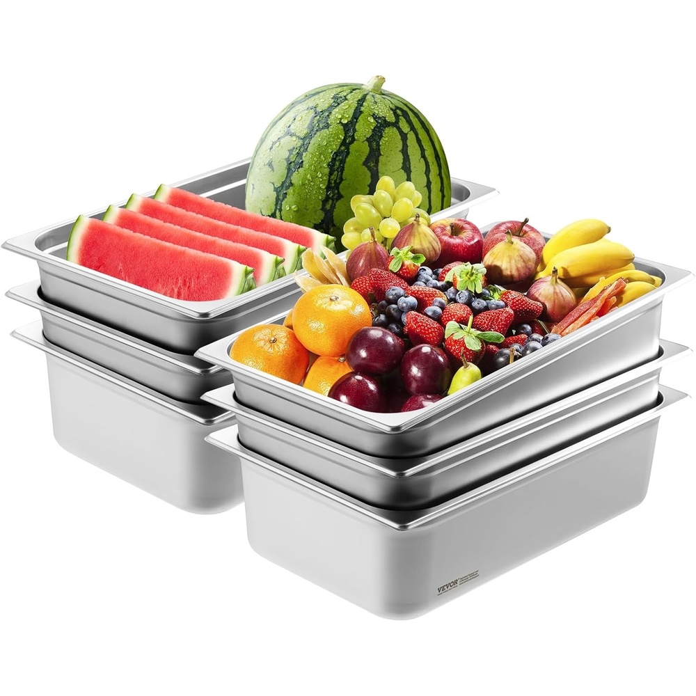 image:imageVEVOR 6 Pack Full Size Stainless Steel Hotel Pans 25 inch Deep Steam Table Pans 08mm Thick AntiJam Commercial Food Pans for Steam Tables RestaurantsCatering Food Storage Metal Pan6 Inch Deep Thickened