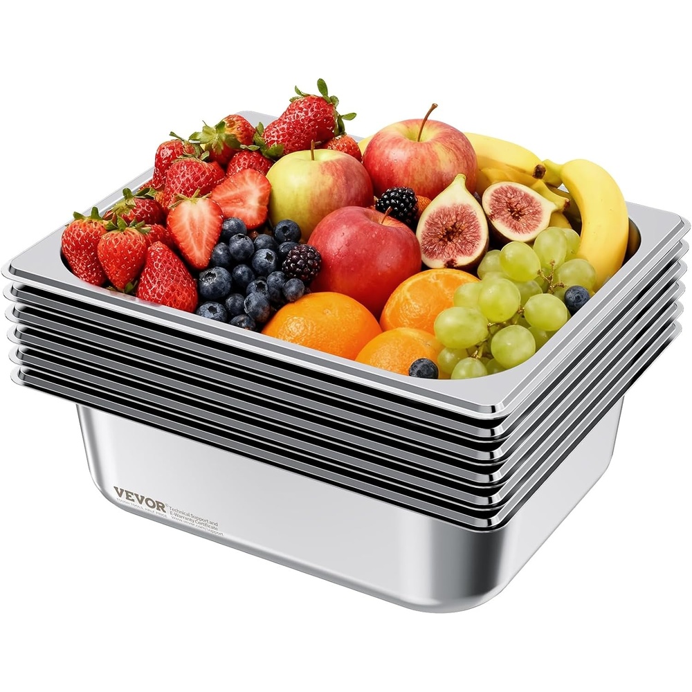image:imageVEVOR 6 Pack Full Size Stainless Steel Hotel Pans 25 inch Deep Steam Table Pans 08mm Thick AntiJam Commercial Food Pans for Steam Tables RestaurantsCatering Food Storage Metal Pan4 deep