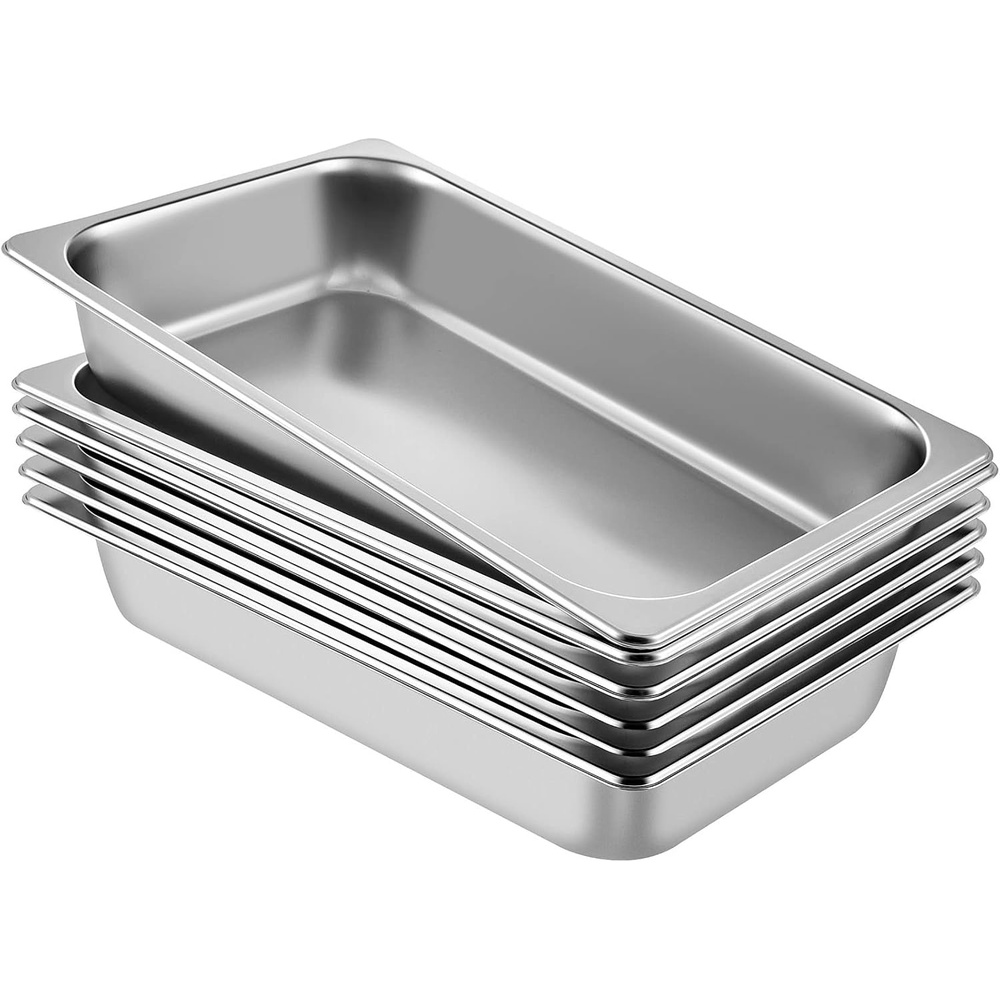 image:imageVEVOR 6 Pack Stainless Steel Hotel Pans25Inch Deep 08mm Thick Commercial Food Pans AntiJam Catering Food Storage Metal Pan for Steam Tables Food Warmer208 x 13 x 25inch4 inch Deep 6 Pack