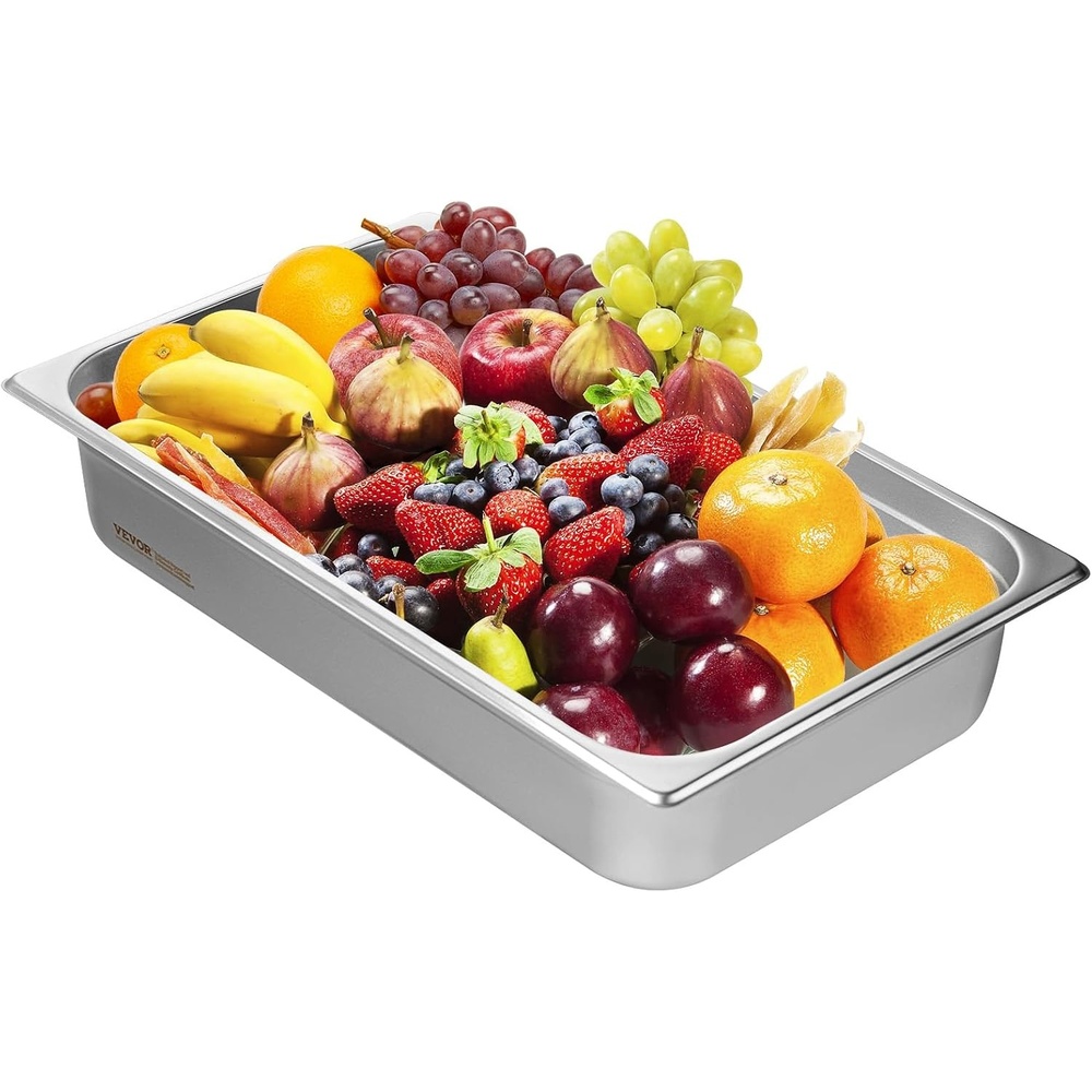 image:imageVEVOR 6 Pack Stainless Steel Hotel Pans25Inch Deep 08mm Thick Commercial Food Pans AntiJam Catering Food Storage Metal Pan for Steam Tables Food Warmer208 x 13 x 25inch4 inch Deep 1 Pack