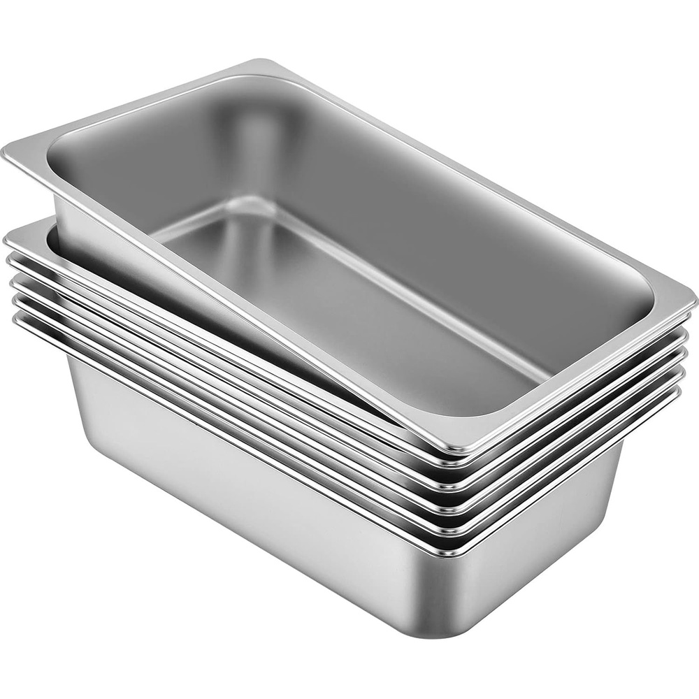 image:imageVEVOR 6 Pack Stainless Steel Hotel Pans25Inch Deep 08mm Thick Commercial Food Pans AntiJam Catering Food Storage Metal Pan for Steam Tables Food Warmer208 x 13 x 25inch6 inch Deep 6 Pack