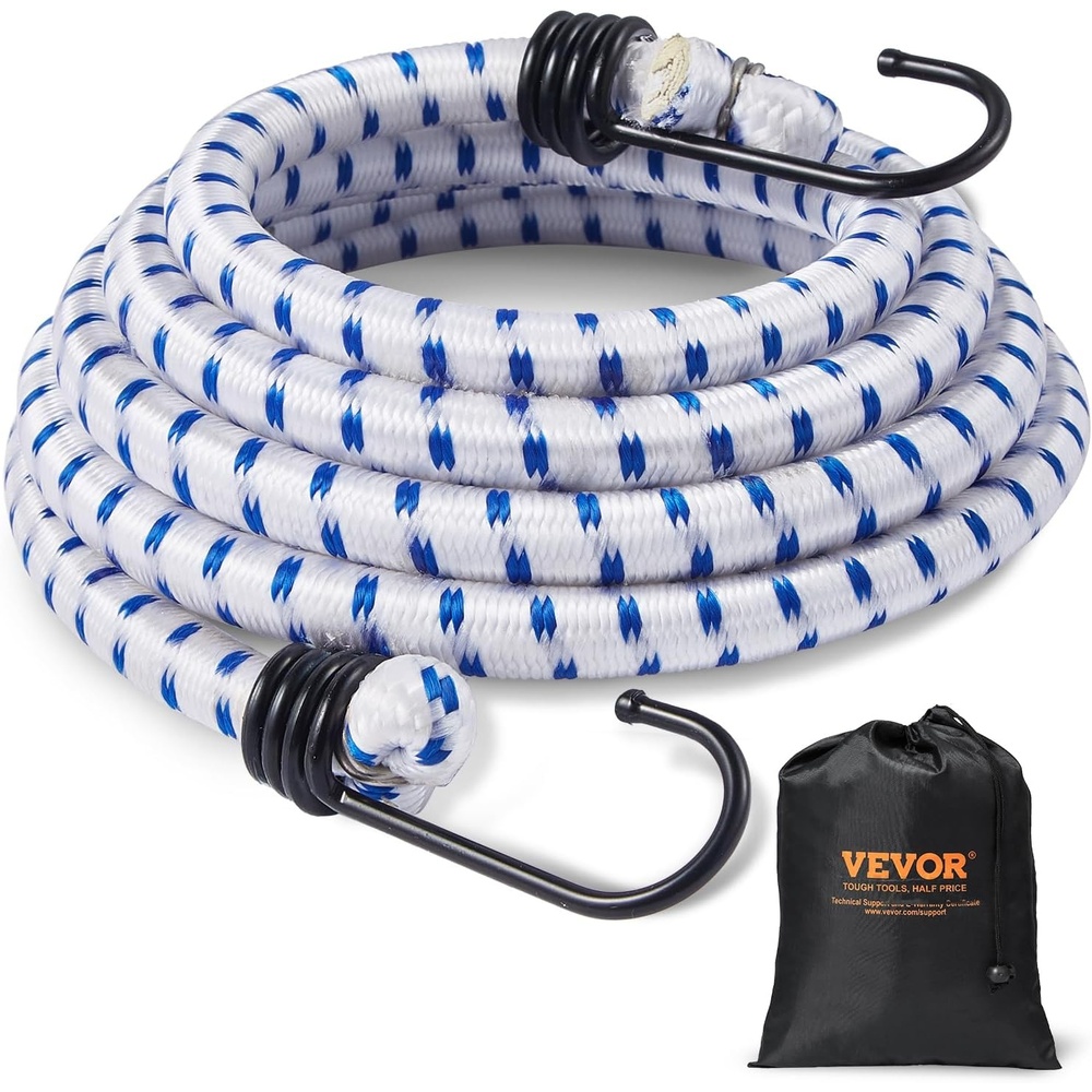 image:imageVEVOR 6 Piece Bungee Cords with Hooks 72 Inch Heavy Duty Bungee Straps 12 mm Elastic Bungee Ropes Set for Camping Tarps Motorcycle Truck and Tent White with Blue Stripes72 Inch 6pcs
