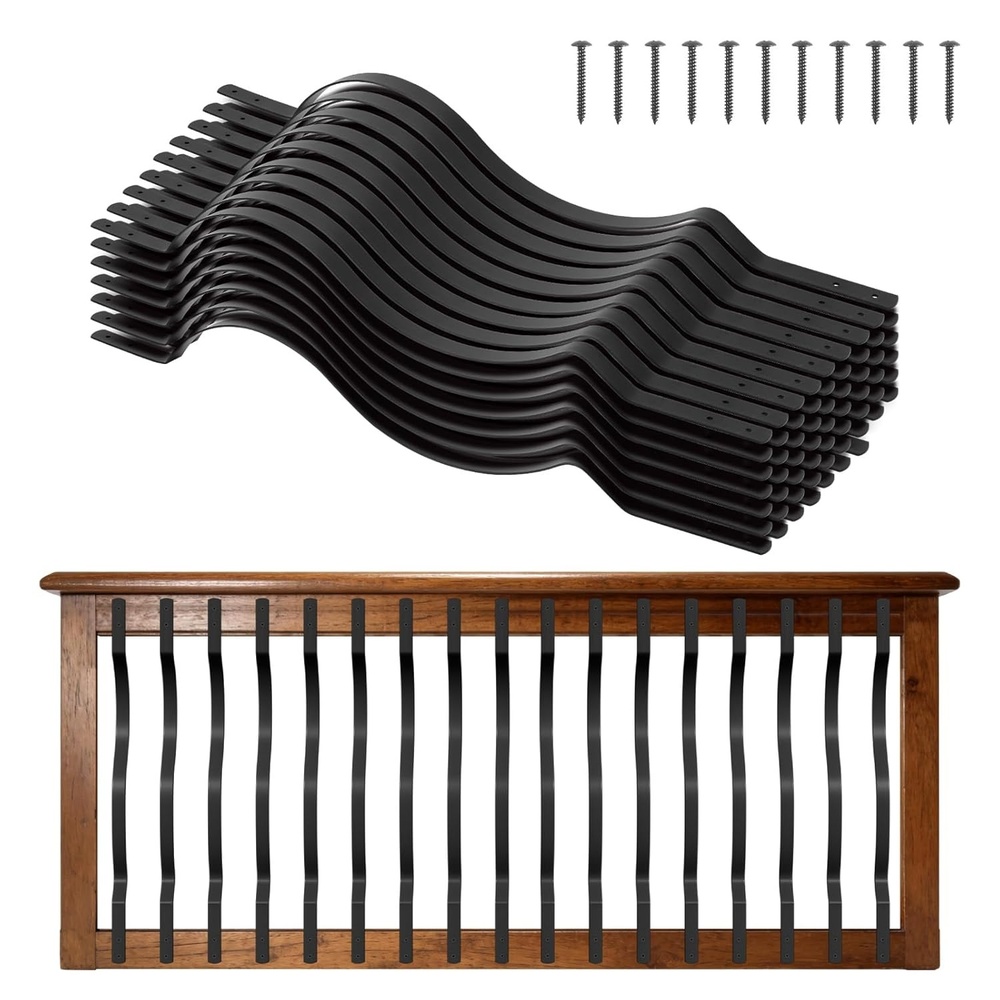 image:imageVEVOR 61 Pack Deck Balusters 3228 x 1 in Metal Railing Spindles Galvanized Steel Decking Stair Balusters with Screws Stylish Wavy Design for Outdoor Deck Porch amp Staircase Railing Fence Black