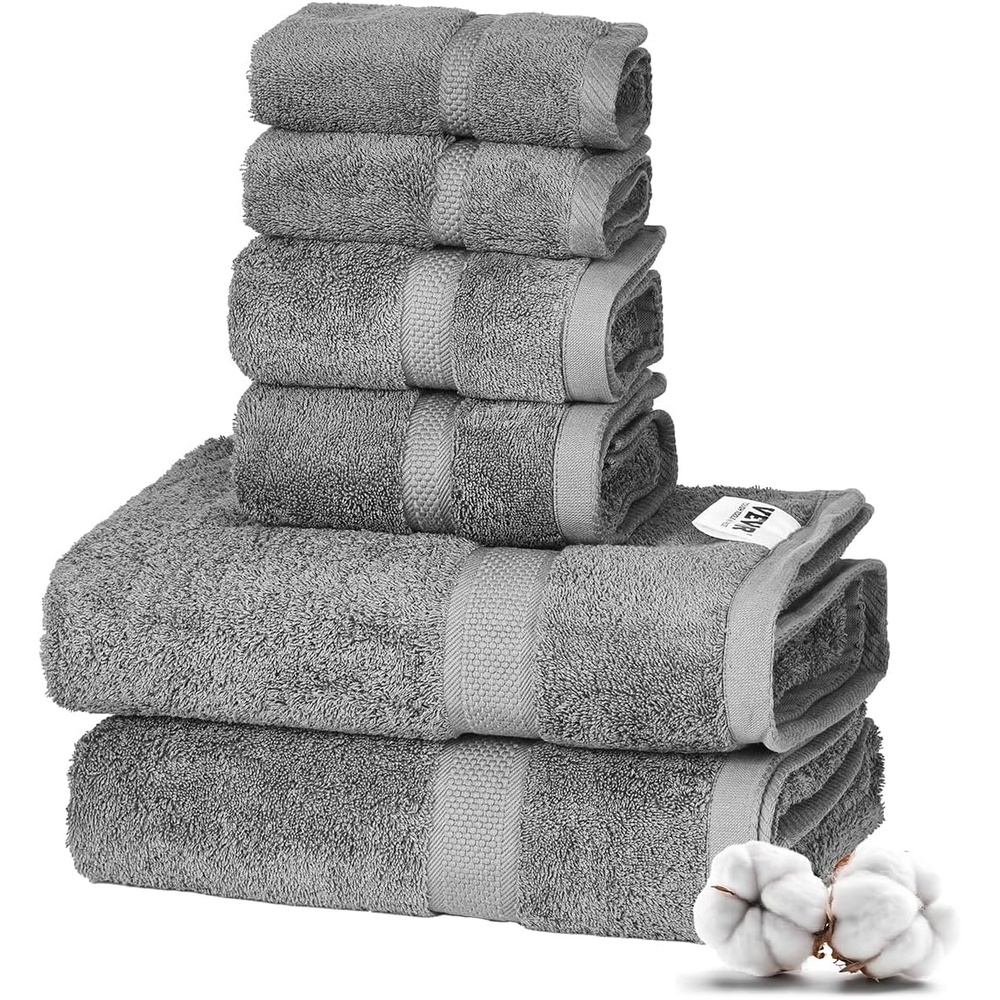 image:imageVEVOR 6Piece Towel Set 600 GSM 100 Cotton Towels for Bathroom 2 Bath Towels 2 Hand Towels and 2 Washcloths Highly Absorbent amp Quick Drying Bathroom Towels for Bathroom Gym Hotel and Spa