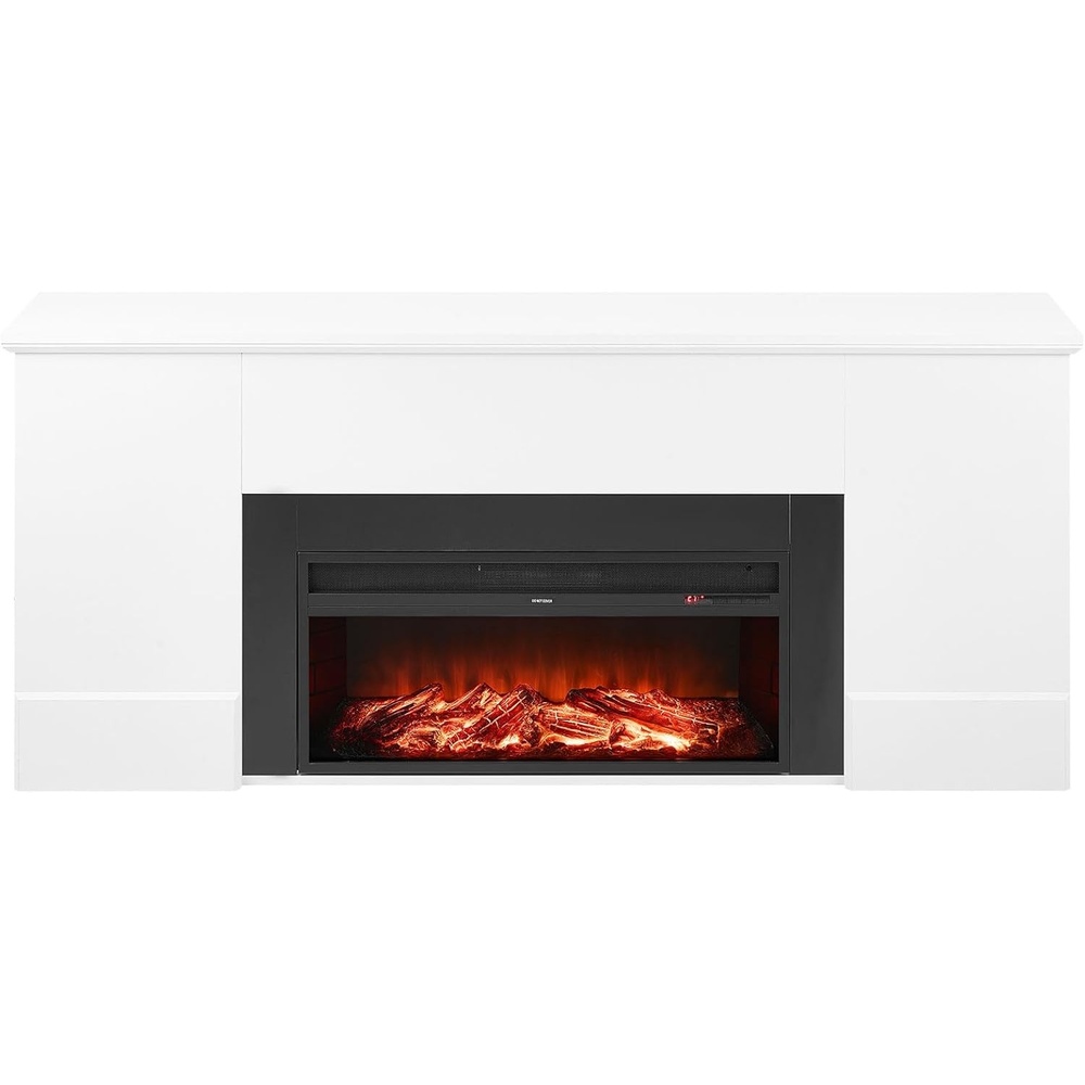 image:imageVEVOR 75Inch Freestanding Fireplace 1500W 5120 BTU Electric Fireplace Heater with Mantel Adjustable Flame amp Timer Overheat Protection Remote Control for Indoor Living Room amp Bedroom White75 Inch