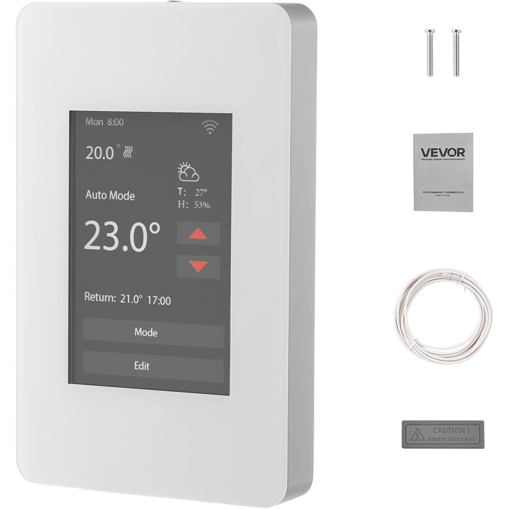 image:imageVEVOR 7Day Programmable Thermostat GrayWhite Without WiFi  for Radiant Underfloor Heating Cable amp Heat Pump GFCI amp Sensitive Sensor TFT Color Touch Display EnergyEfficientET7A