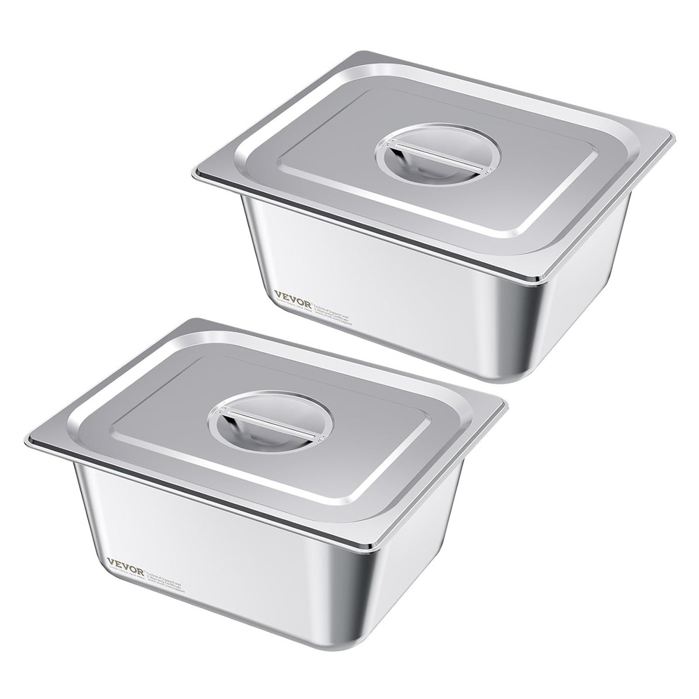 image:imageVEVOR 8 Pack Hotel Pans with Lids 13 Size AntiJam Steam Pan 08mm Thick Stainless Steel Steam Table Pan 6Inch Deep Commercial Table Pan Catering Storage Food Pan for Industrial amp Scientific6 Deep  2 Pack  Thickened