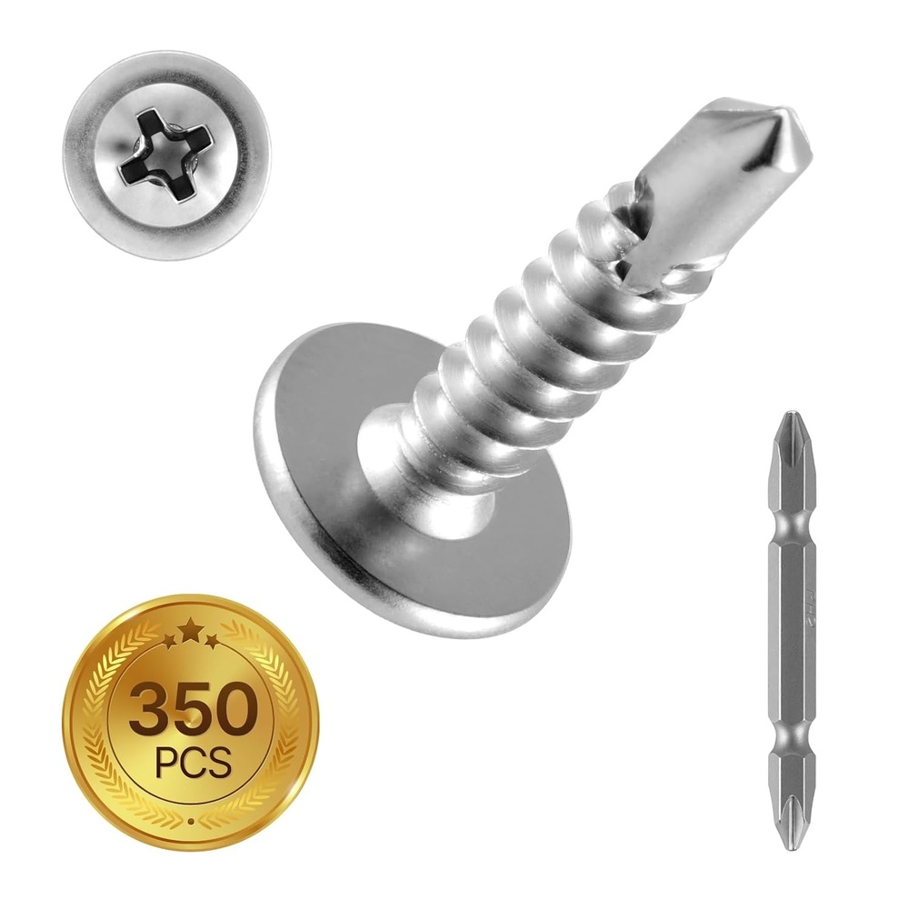 image:imageVEVOR 8 Self Drilling Wood Screws 34 Inch Long 350 PCS Truss Head Phillips Drive Stainless Steel Full Thread Screws with Screwdriver Bit Included Silver AllPurpose Wood Fasteners