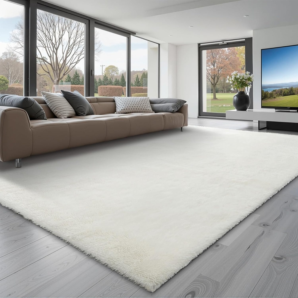image:imageVEVOR 8x10 ft Area Rugs Living Room Indoor Plush Area Rug Carpet Fluffy with TripleLayer Material Large Areas Rugs Shag for Bedroom Lounge Area NonShedding amp Soft Thick Pile NonWovenIvory White