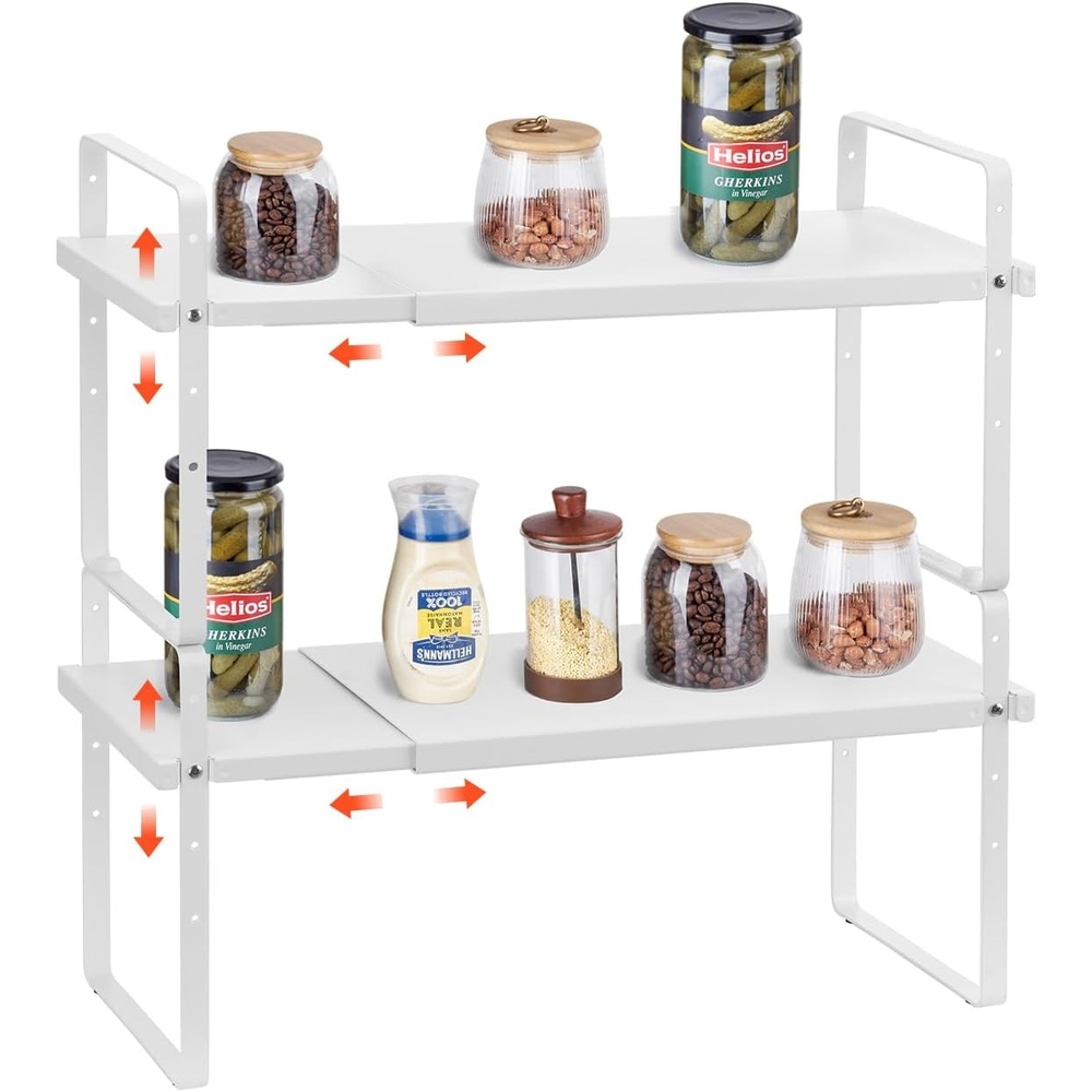 image:imageVEVOR Adjustable Kitchen Cabinet Shelf Organizer Expandable 2 Tier Cabinet Shelf Stackable Countertop Organizers and Storage Risers Pantry for Kitchen Bathroom Office WhiteWhite