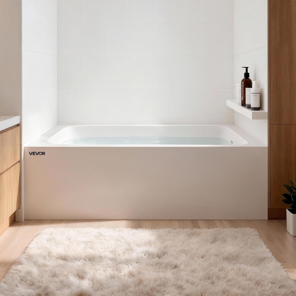 image:imageVEVOR Alcove Bathtub 48 x 30 Contemporary Alcove Acrylic Bathtub Soaking Bath Tub with Left Hand Drain and Overflow Hole Large Rectangular Deep Soak Tub for Bathroom with Integral Flange WhiteRight Hand Drain