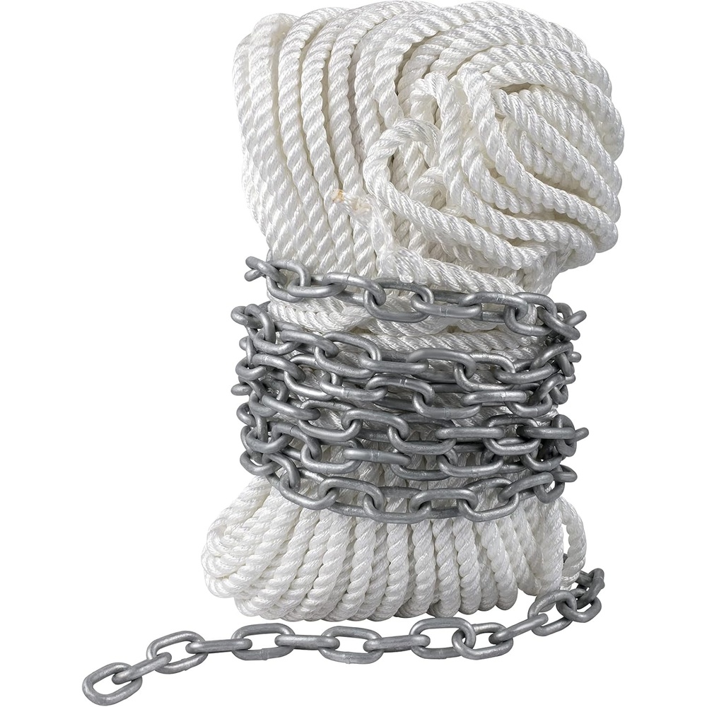 image:imageVEVOR Anchor Rode and Chain 15 x 516 Boat Anchor Chain 12 x 200 Nylon Rope 22T Chain Tension Galvanized Steel Chain WindlassGrade Three Strand Twist Nylon Anchor Chain for Boats Ships