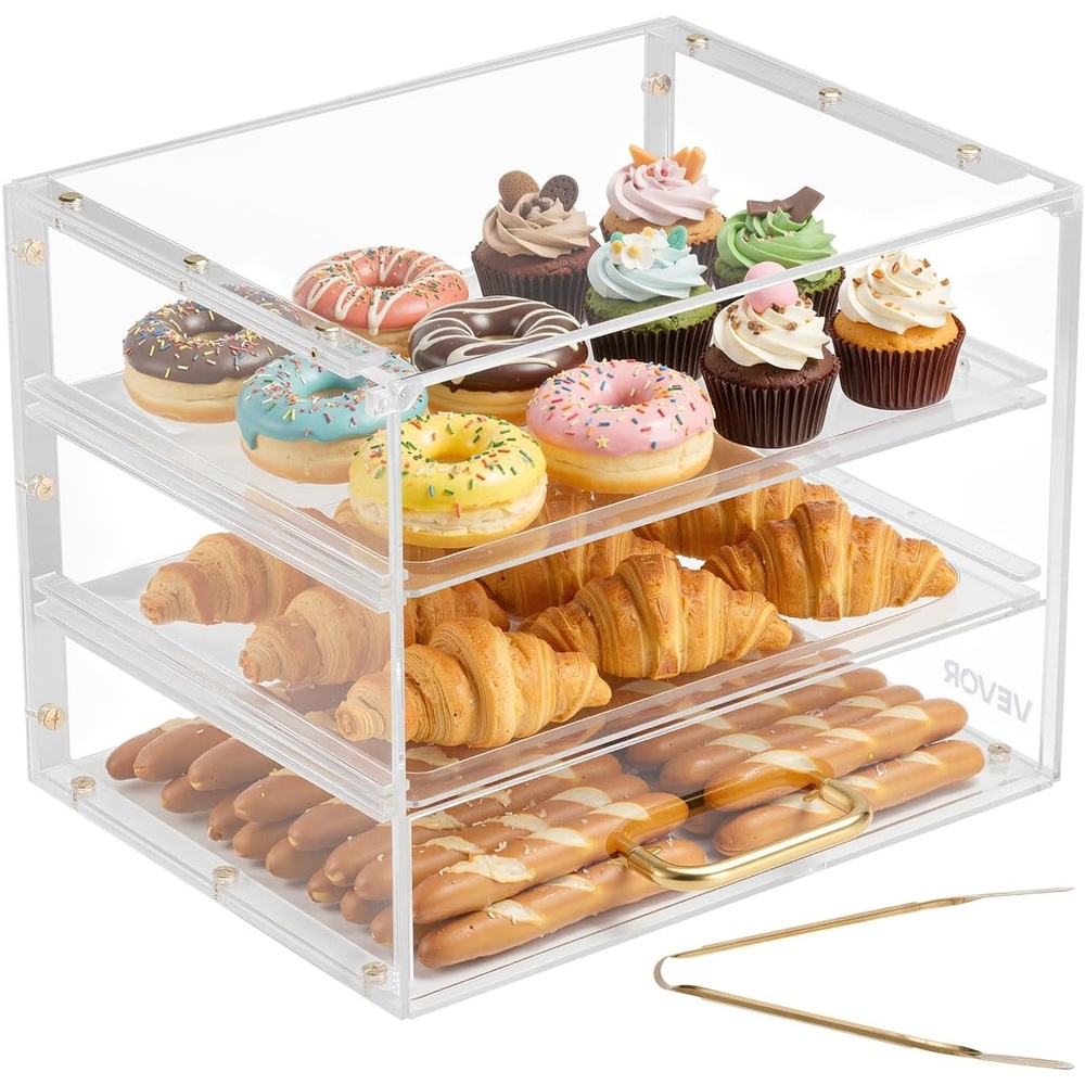 image:imageVEVOR Bakery Display Case 3Tier Commercial Countertop Pastry Display Case Clear Acrylic Bread Box for Kitchen Party Cake Cabinet with FlipUp Door for Cookie Dessert Donut 13 x 102 x 1023Tier  13 x 102 x 102