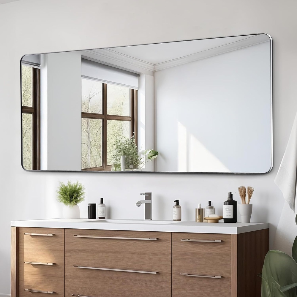 image:imageVEVOR Bathroom Vanity Mirror 36 x 36 Bathroom Mirror for Over Sink Aluminium Alloy Frame ShatterProof ScratchResistant Vanity Mirror Wall Mounted Horizontally or VerticallySilver 72L x 32W