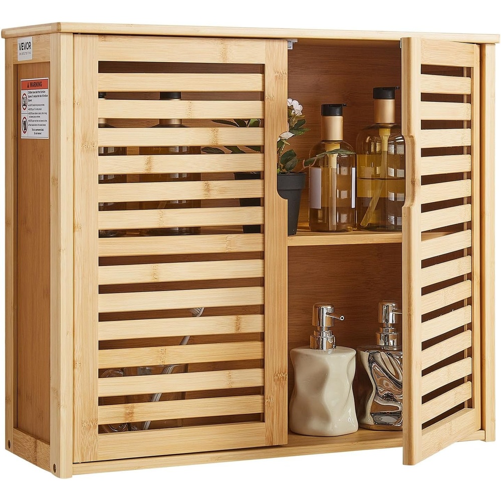image:imageVEVOR Bathroom Wall Cabinet 2 Doors and Adjustable Shelf Over The Toilet Storage Medicine Cabinet Wall Mounted Hanging Organizer with Shelves and Open Partition for Laundry Room Kitchen RestroomWood  23L  8W  20H  OPX6020NL