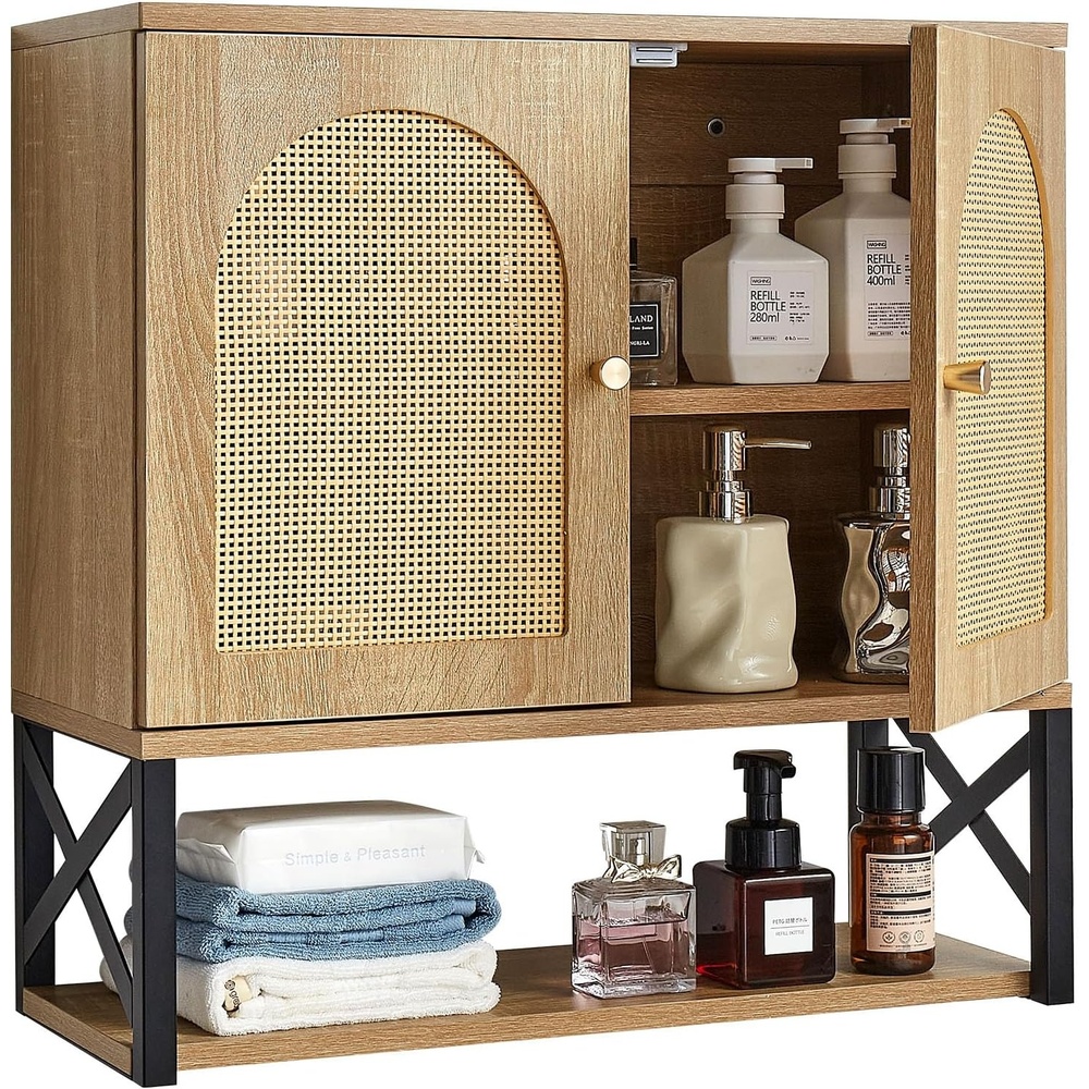 image:imageVEVOR Bathroom Wall Cabinet 2 Doors and Adjustable Shelf Over The Toilet Storage Medicine Cabinet Wall Mounted Hanging Organizer with Shelves and Open Partition for Laundry Room Kitchen RestroomWood  23L  10W  23H  KLBR03