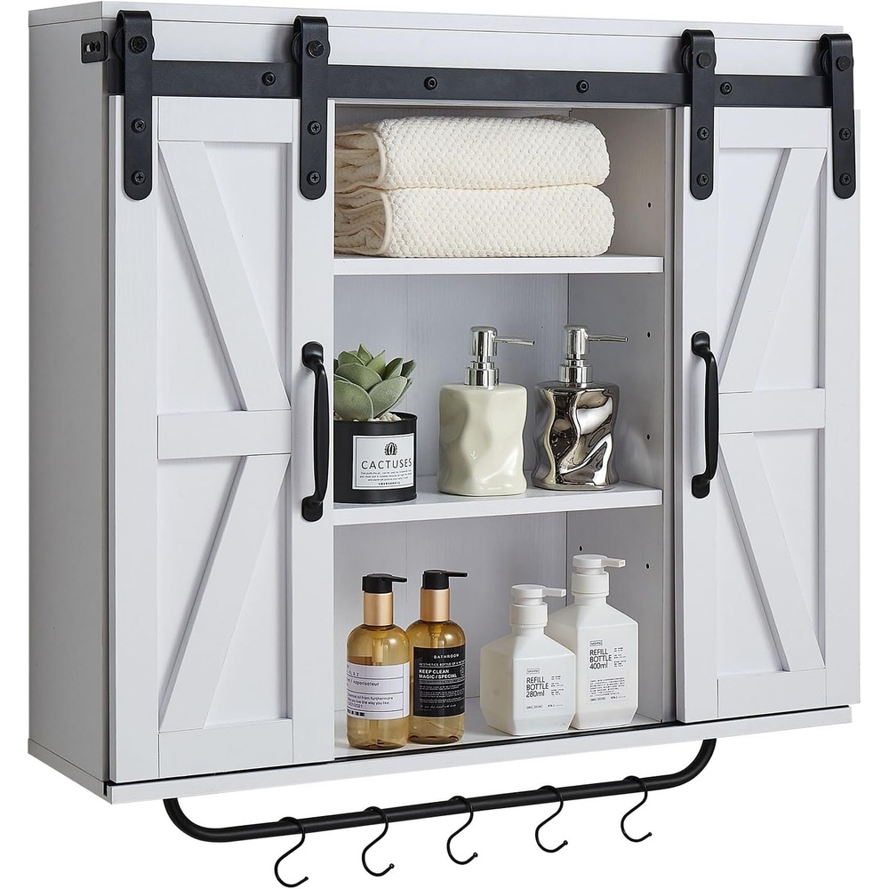 image:imageVEVOR Bathroom Wall Cabinet 2 Doors and Adjustable Shelf Over The Toilet Storage Medicine Cabinet Wall Mounted Hanging Organizer with Shelves and Open Partition for Laundry Room Kitchen RestroomWhite  31L  9W  30H  KLBR09
