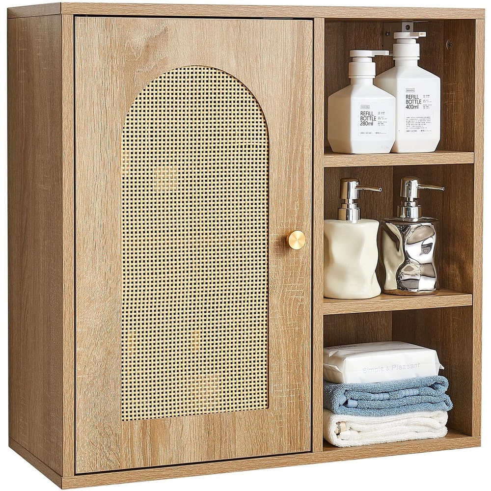 image:imageVEVOR Bathroom Wall Cabinet 2 Doors and Adjustable Shelf Over The Toilet Storage Medicine Cabinet Wall Mounted Hanging Organizer with Shelves and Open Partition for Laundry Room Kitchen RestroomWood  23L  10W  23H  KLBR04