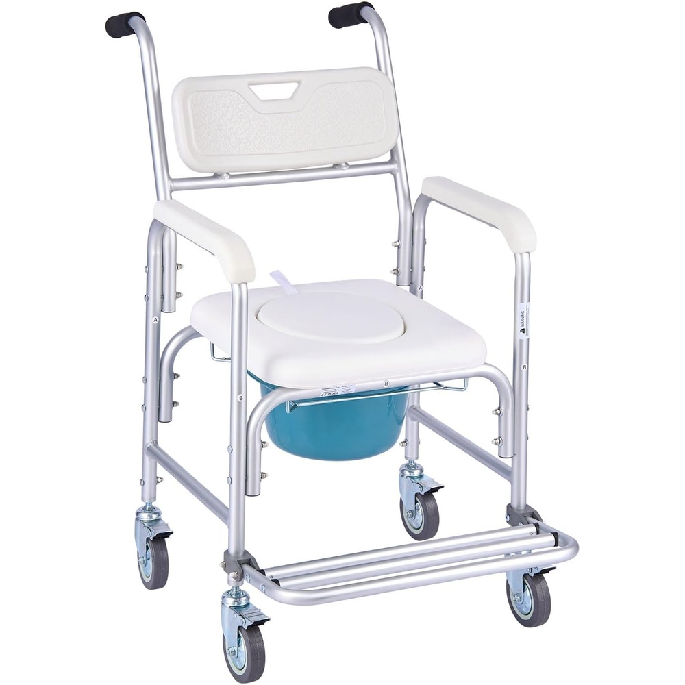 image:imageVEVOR Bedside Commode Chair 500 lbs Capacity 4in1 Portable Toilet and Raised Toilet Seat with Padded Seat amp Armrest Detachable 5L Bucket Adjustable Height amp Width Adult Potty Chair for SeniorsShower Commode Wheelchair  Basic Fixed Height