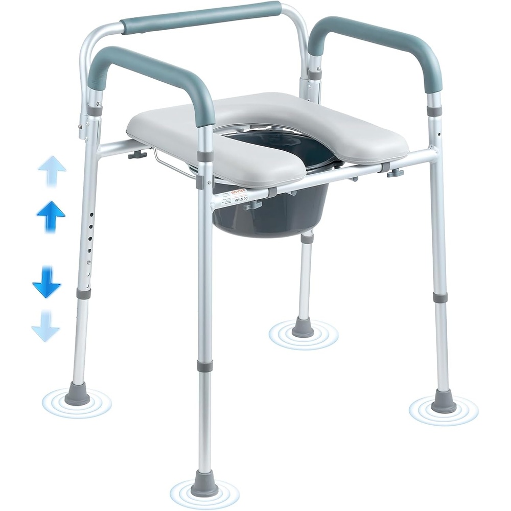 image:imageVEVOR Bedside Commode Chair 500 lbs Capacity 4in1 Portable Toilet and Raised Toilet Seat with Padded Seat amp Armrest Detachable 5L Bucket Adjustable Height amp Width Adult Potty Chair for SeniorsAdjustable Height  with Handle