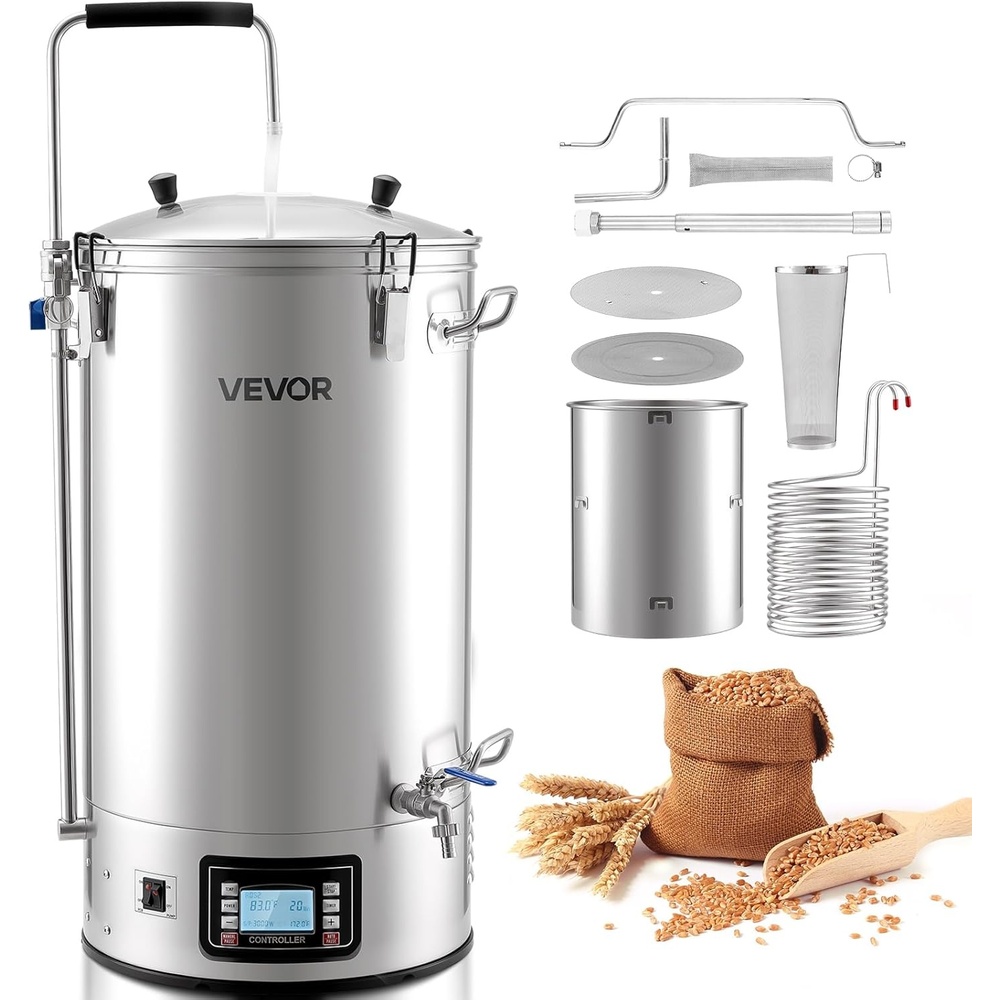 image:imageVEVOR Beer Brewing Equipment 16 Gal60L Beer Maker with AntiBurn Pump and Wort Chiller3000W AllinOne Home Brewing Kit with Digital Control Recipe Memory amp Timer Removable mesh strainer16 Gal