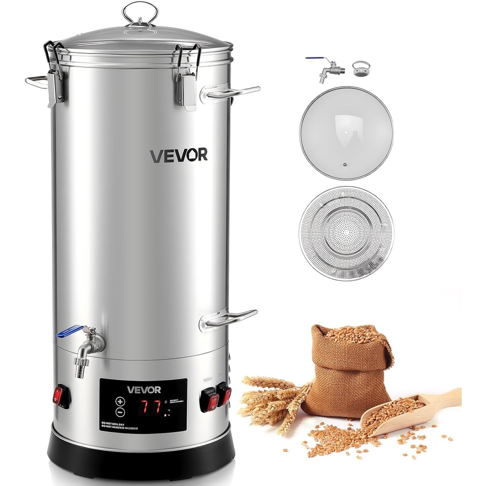 image:imageVEVOR Beer Brewing Equipment 16 Gal60L Beer Maker with AntiBurn Pump and Wort Chiller3000W AllinOne Home Brewing Kit with Digital Control Recipe Memory amp Timer Removable mesh strainer8 Gal