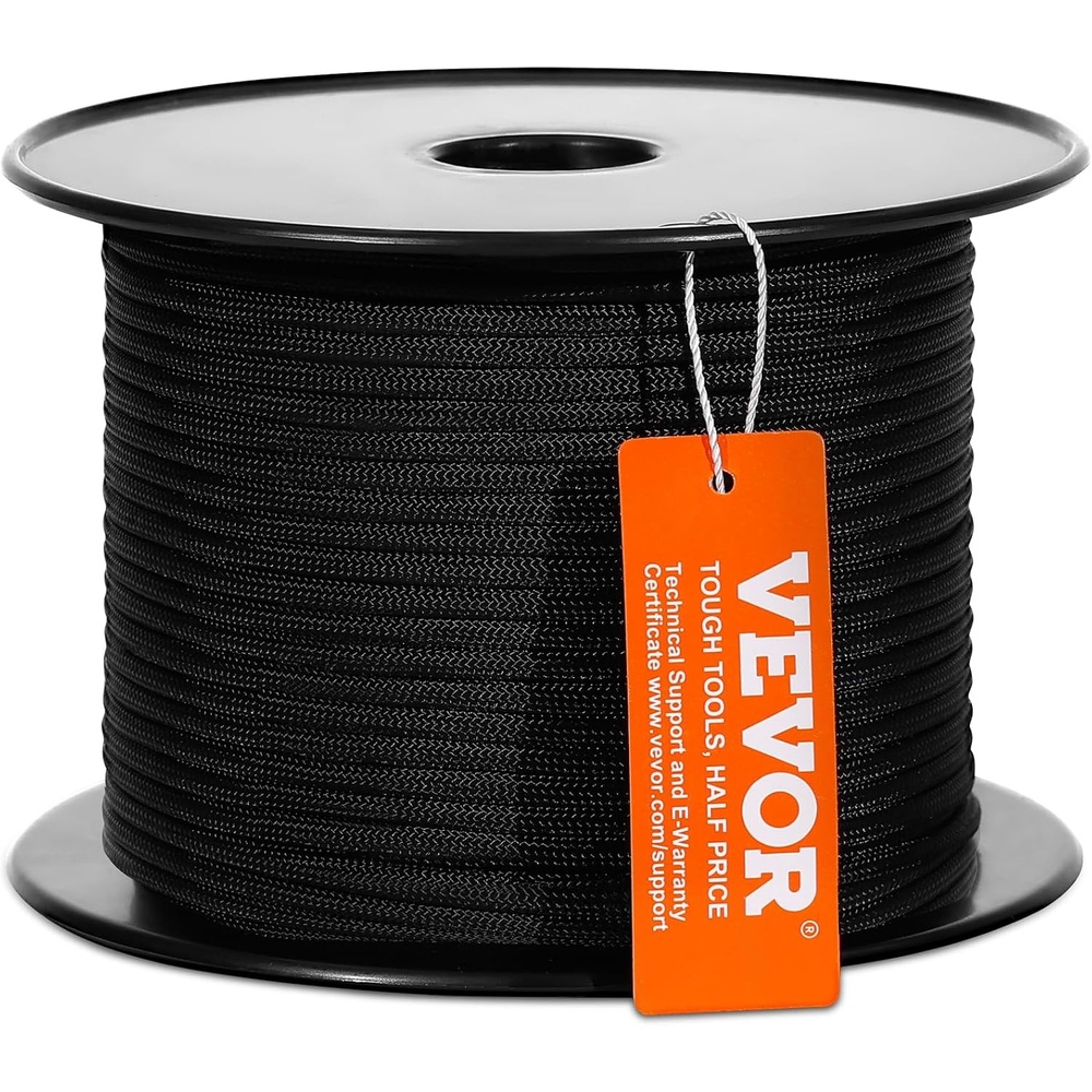 image:imageVEVOR Braided Nylon Rope 316 in x 250 ft 32 Strands 720 LBS Breaking Strength Outdoor Arborist Tree Rigging for Rock Hiking Camping ord Swing Rappelling Rescue BlackNylon