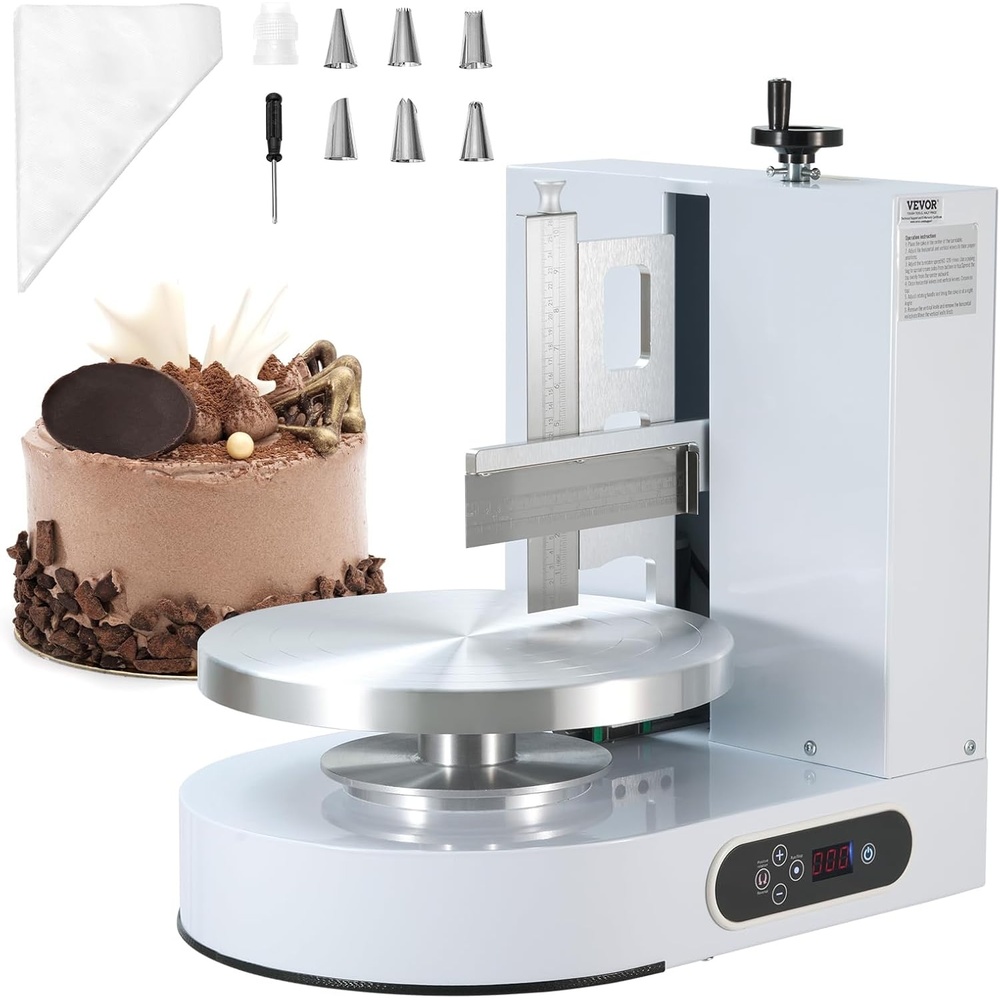 image:imageVEVOR Cake Decorating Machine Cake Cream Spreading Coating Smearing Machine Low Noise Cake Frosting Machine Turntable with Adjustable Scraper for 4 to 16 Cake 25320RPM Rotating Speed PinkWhite
