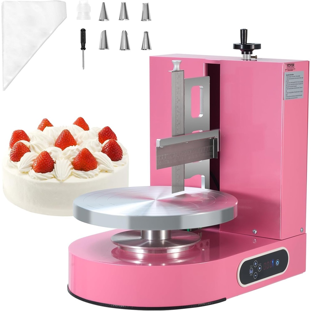 image:imageVEVOR Cake Decorating Machine Cake Cream Spreading Coating Smearing Machine Low Noise Cake Frosting Machine Turntable with Adjustable Scraper for 4 to 16 Cake 25320RPM Rotating Speed PinkPink