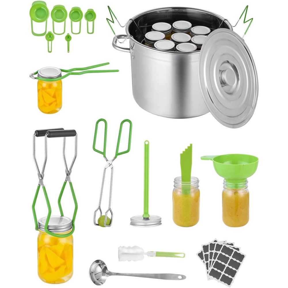 image:imageVEVOR Canning Supplies Starter Kit 9 Pieces Stainless Steel Water Bath Canning Kit for Beginners Canning Tools Set Ladle Measuring Spoon amp Cup Funnel Tongs Jar Lifter Jar Wrench11PCS