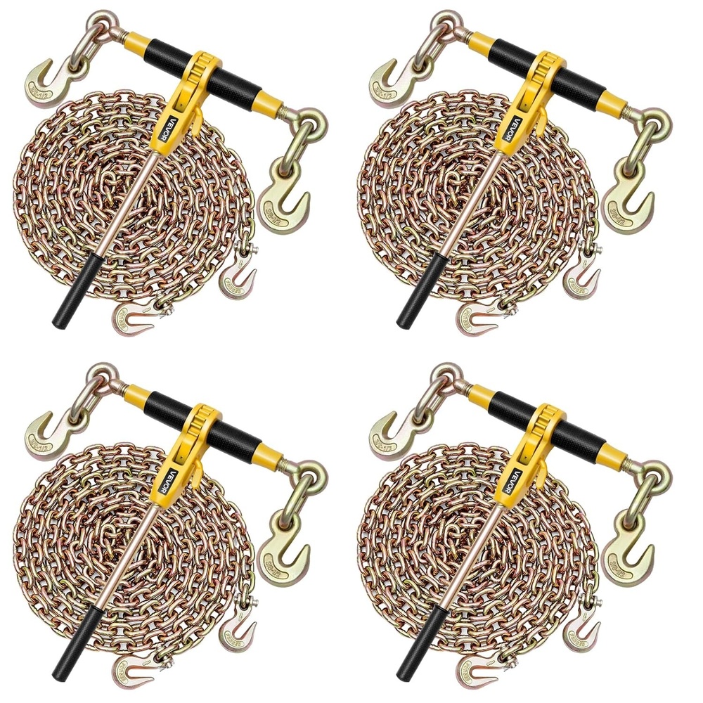 image:imageVEVOR Chain and Binder Kit 3812 Ratchet Load Binders 9200 lbs Working Load Limit 38 x 10 G80 Chains with Grab Hooks Ratchet Binders and Chains for Truck Tie Down Hauling Towing 2 Set4P 20ft