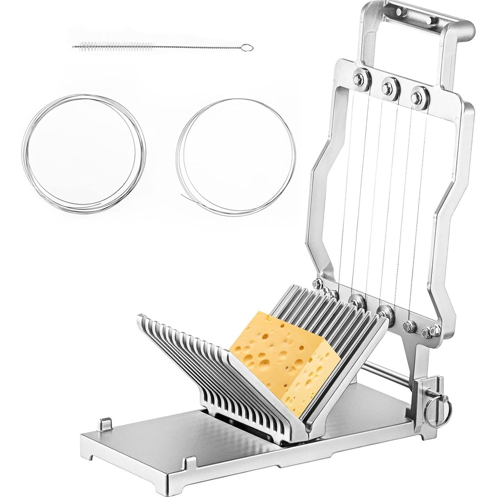 image:imageVEVOR Cheese Slicer Butter Cutter with 02 UltraThin Cheeser Butter Cutting Blade Detachable Cheese Slicer Wire Aluminum Alloy Commercial Cheese Cutter with 316 Stainless Steel Knife WireNormal