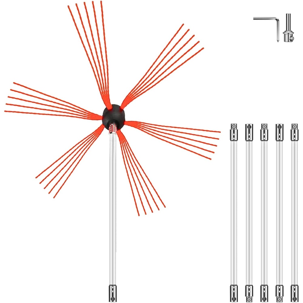 image:imageVEVOR Chimney Sweep Kit 20FT Length Chimney Brush Kit with 6 Nylon Flexible Rods Rotary Chimney Cleaning Kit Driven by Drill Chimney Cleaning Tool Kits for Sweeping Fireplace Flue6 Rods