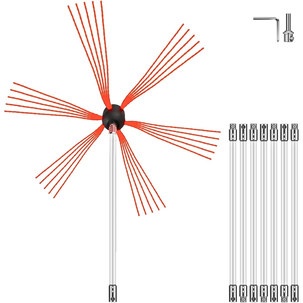 image:imageVEVOR Chimney Sweep Kit 20FT Length Chimney Brush Kit with 6 Nylon Flexible Rods Rotary Chimney Cleaning Kit Driven by Drill Chimney Cleaning Tool Kits for Sweeping Fireplace Flue8 Rods