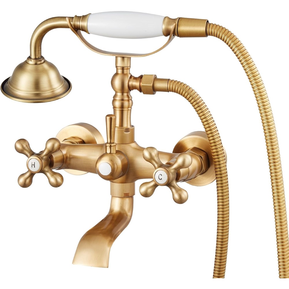 image:imageVEVOR Clawfoot Tub Faucet Wall Mount Bathtub Faucets with Handheld Shower Vintage Brushed Gold Clawfoot Tub Filler Faucet Shower Kit with Adjustable Swing Arms amp 360 Rotation Spout for BathtubsBrushed Gold