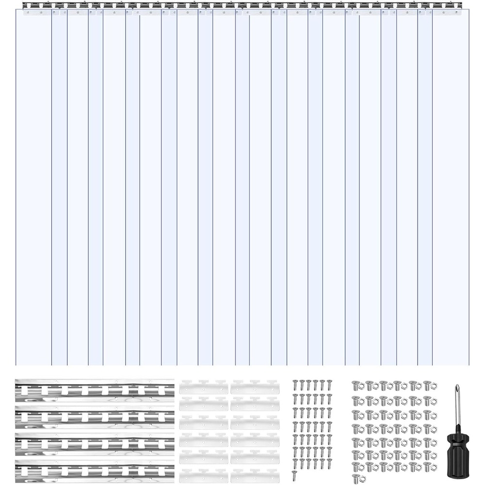 image:imageVEVOR Clear PVC Strip Curtain 96 in Height x 84 in Width x 008 in Thickness 14 PCS Walk in Freezer Cooler Curtain Strips Smooth Waterproof Plastic Door Strips for Warehouse Freezer Garage DoorsVEVOR PVC Strip Curtain Set 14 Strips  Accessories