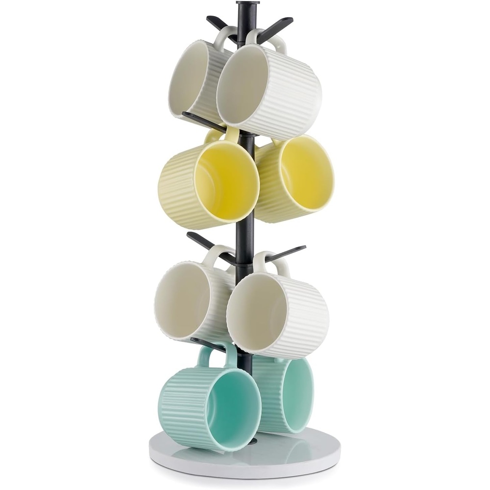 image:imageVEVOR Coffee Mug Holder for Countertop 16 Hooks Coffee Cup Holder with Storage Base 2 Tier Mugs Tree Rack Carbon Steel amp Wood Mug Display Stand for Coffee Bar Home Storage and Display8 HooksTree
