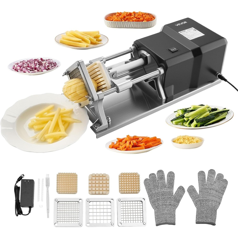 image:imageVEVOR Commercial French Fry Cutter Stainless Steel Vegetable Fruit Chopper with 3 Replacement Blades 12Inch 38Inch 14Inch Electric Potato Slicer Dicer for Restaurants amp Home Kitchen12 Inch  38 Inch  14 Inch
