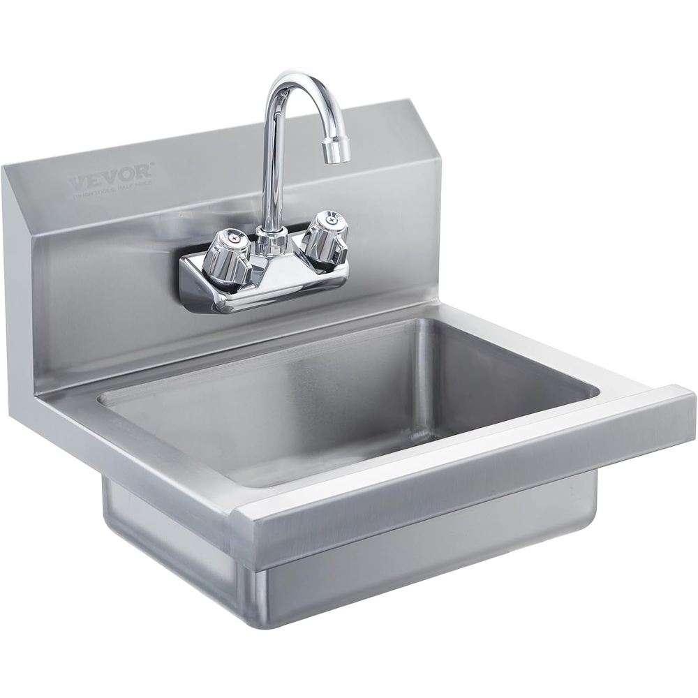 image:imageVEVOR Commercial Hand Sink with Faucet Stainless Steel Sink for Washing Small Washing Sinks Wall Mount Hand Basin Utility Sink for Restaurant Kitchen Bar Garage and Home 17 x 15 inch