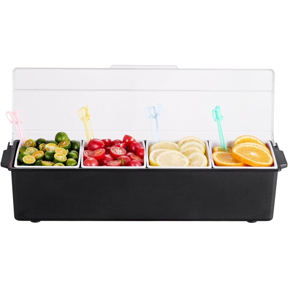 image:imageVEVOR Countertop Food Serving Display Container 6 Pan Stainless Steel Food Serving Tray Buffet Condiment Dispenser Display Rack with Clear Lid amp 3 Freezer Boxes for Restaurant Hotel Kitchen Party08L4