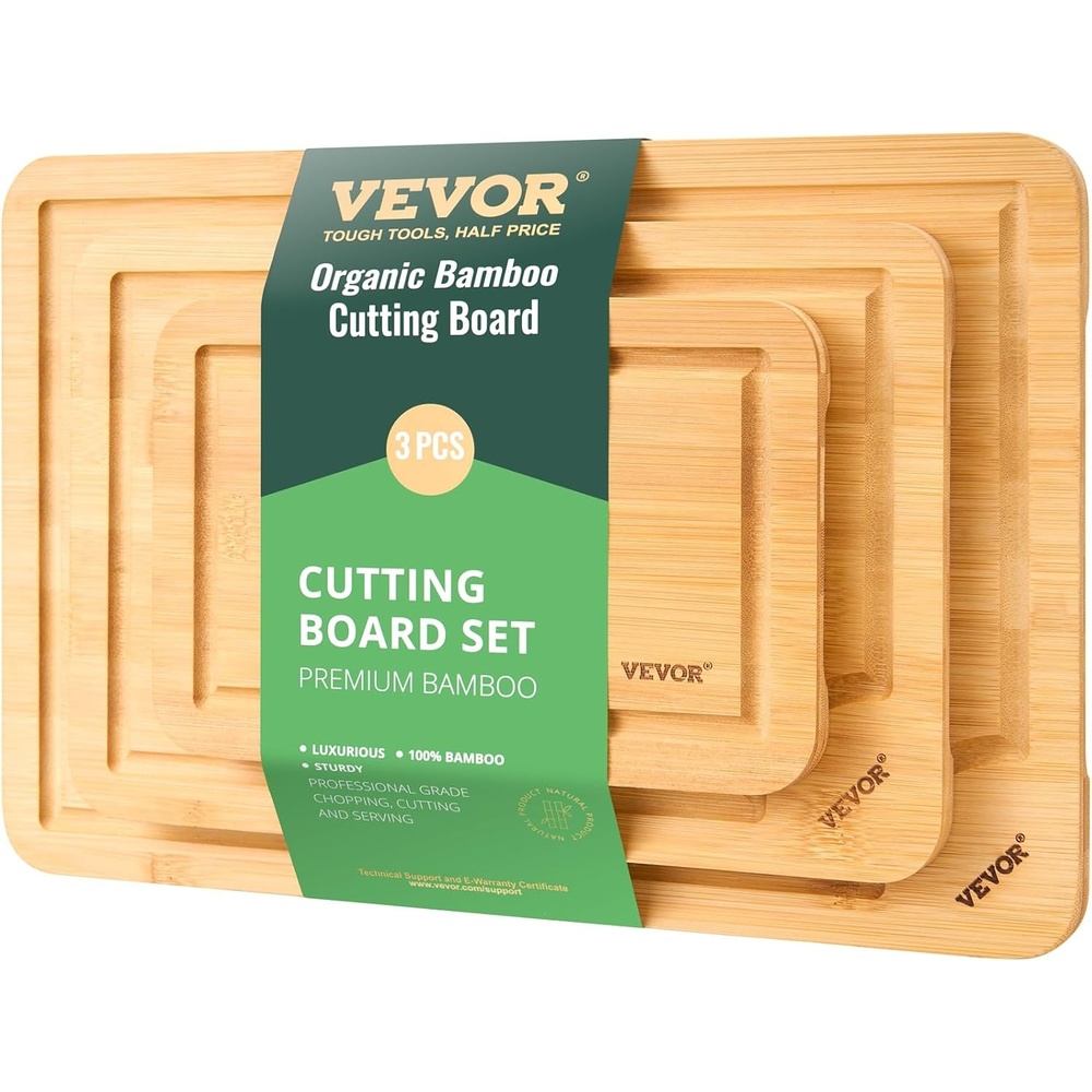 image:imageVEVOR Cutting Board 3 Pieces Premium Versatile Bamboo Cutting Board FoodGrade Oil and Juice GrooveSturdy Durable Chopping Board Builtin Handle Wooden for Display Chopping Serving